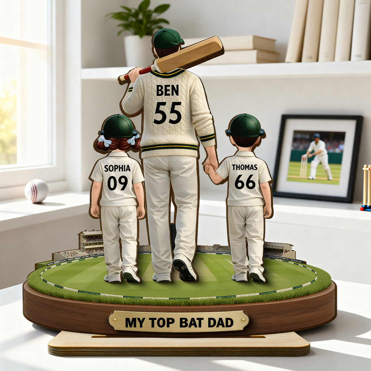 My Top Bat Dad Cricket - Personalised 2-Layered Wooden Plaque - UK Father's Day Gift, Heartfelt Gift For Dad