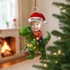 3D Effect Custom Kid Photo Face With Dinosaur Christmas Personalized Acrylic Ornament
