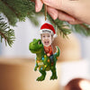 3D Effect Custom Kid Photo Face With Dinosaur Christmas Personalized Acrylic Ornament