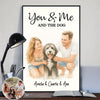 You & Me and the Dogs Couple Personalized Poster, Watercolor Portrait from Photo, Gift for Dog Cat Lovers