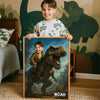 Personalized Child Riding T-Rex Jurassic Dinosaur Art, Custom Portrait From Photo Personalized Poster, Dinosaur Birthday Party, Christmas Gifts for Kids and Grandkids