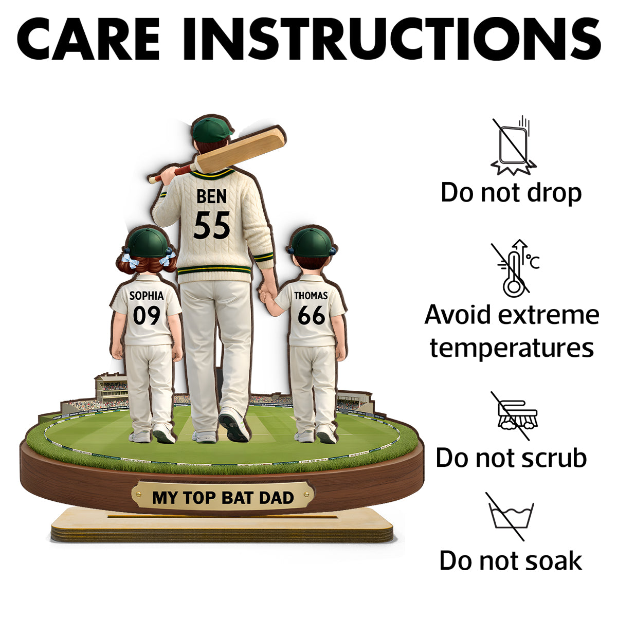 My Top Bat Dad Cricket - Personalised 2-Layered Wooden Plaque - UK Father's Day Gift, Heartfelt Gift For Dad