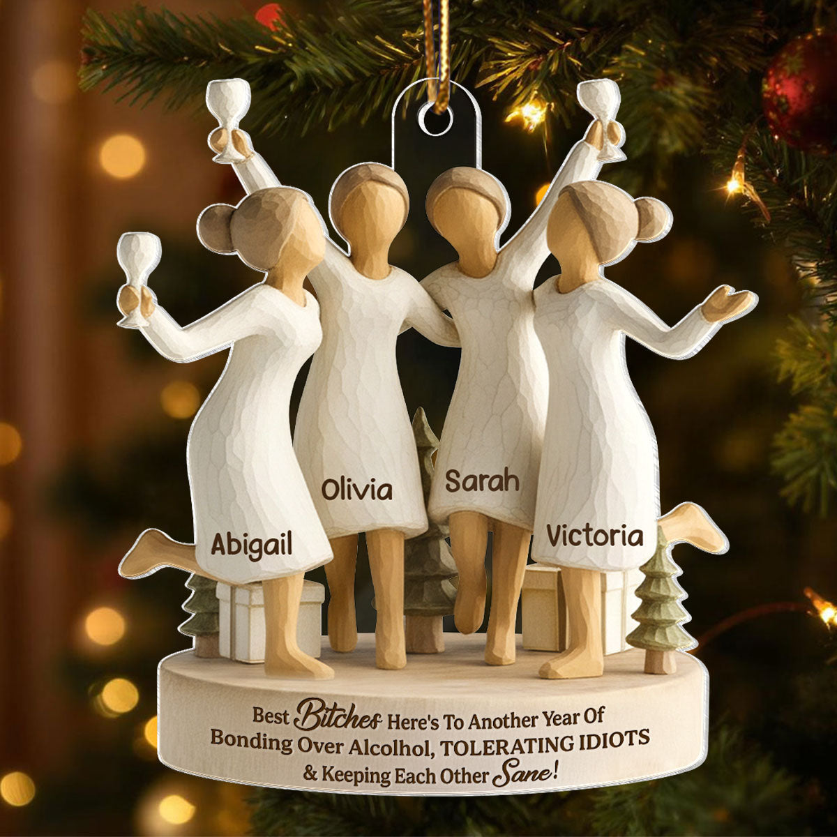 Here's to Another Year of Bonding over Alcohol - Personalized Acrylic Ornament - Christmas Gift for Best Friends
