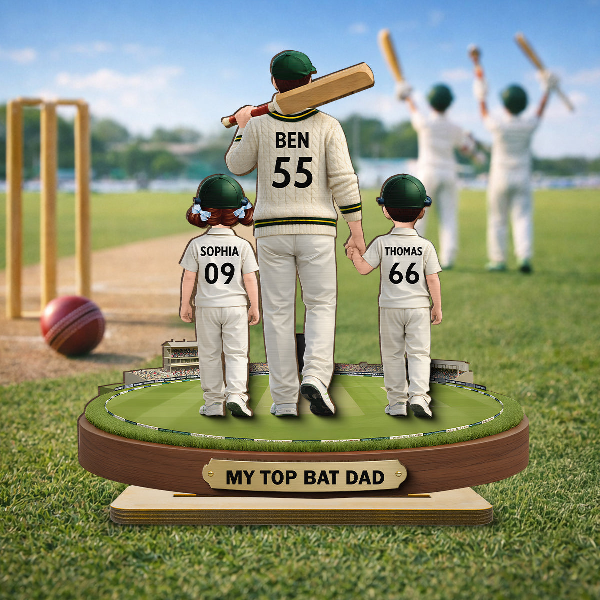 My Top Bat Dad Cricket - Personalised 2-Layered Wooden Plaque - UK Father's Day Gift, Heartfelt Gift For Dad