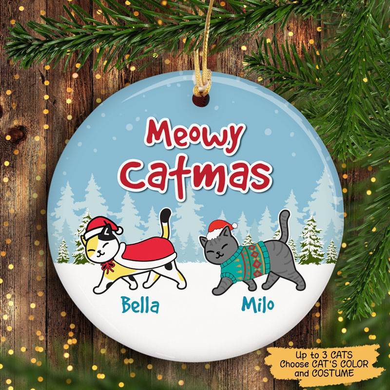 Cat Christmas Walking In The Snow Personalized Cat Decorative Christmas Ornament