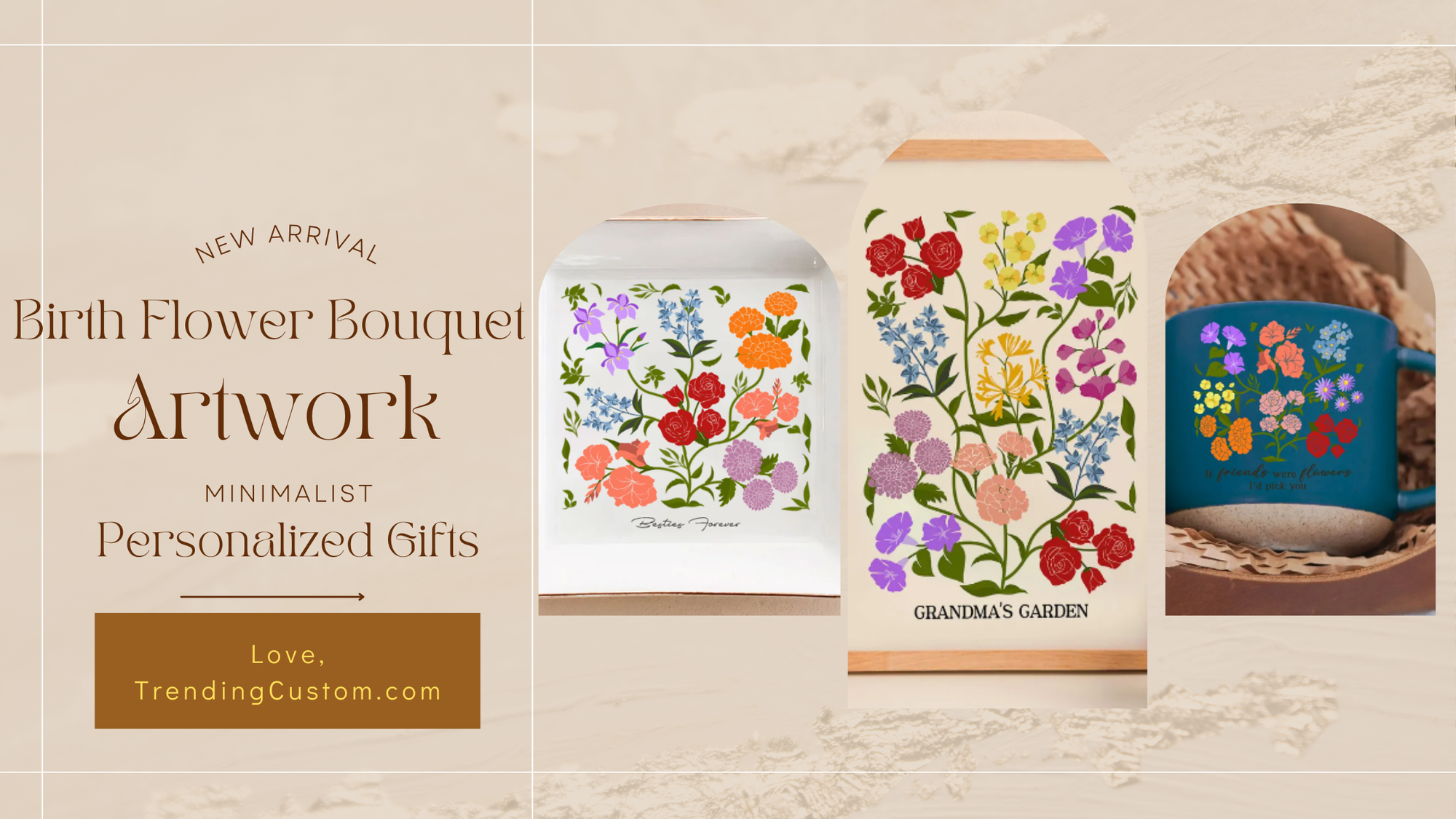 New Arrival Collection of Birth Flower Bouquet Artwork Minimalist Personalized Gift Guide