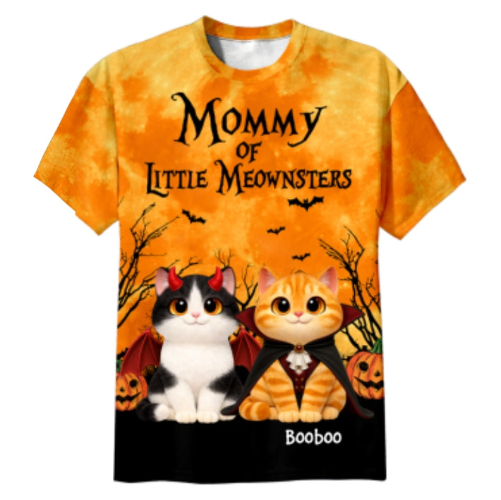 Halloween Theme Mommy Daddy Of The Meownsters Cats - Personalized Shirt - Halloween Gift For Cat Lovers