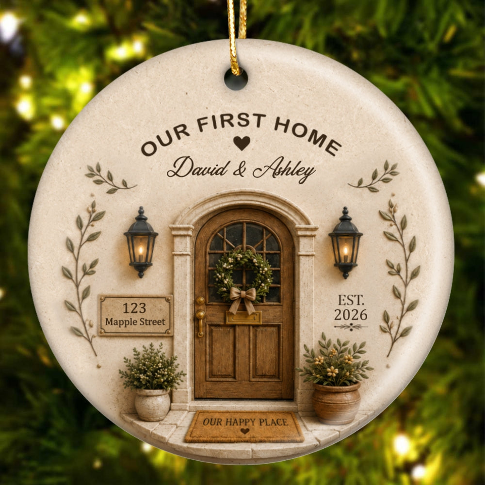 Our First Home 2D Flat - Personalized Ceramic Ornament - Christmas Gift, New Home Ornament