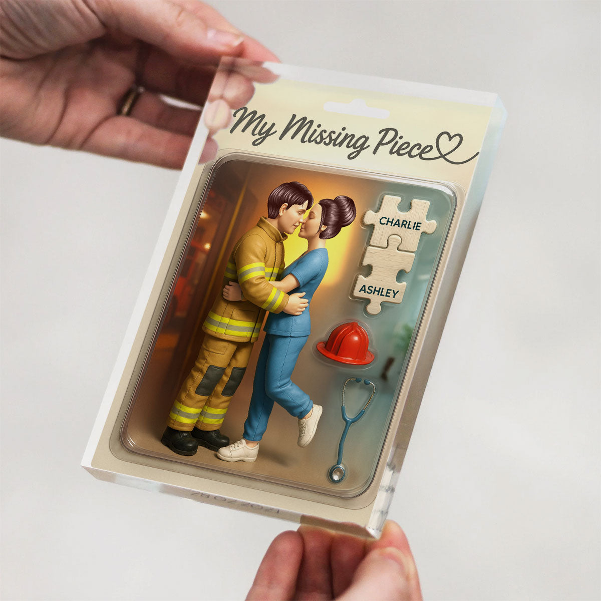 My Missing Piece Firefighter Nurse Couple Personalized Acrylic Block Plaque, Gift for Him, Gift for Her