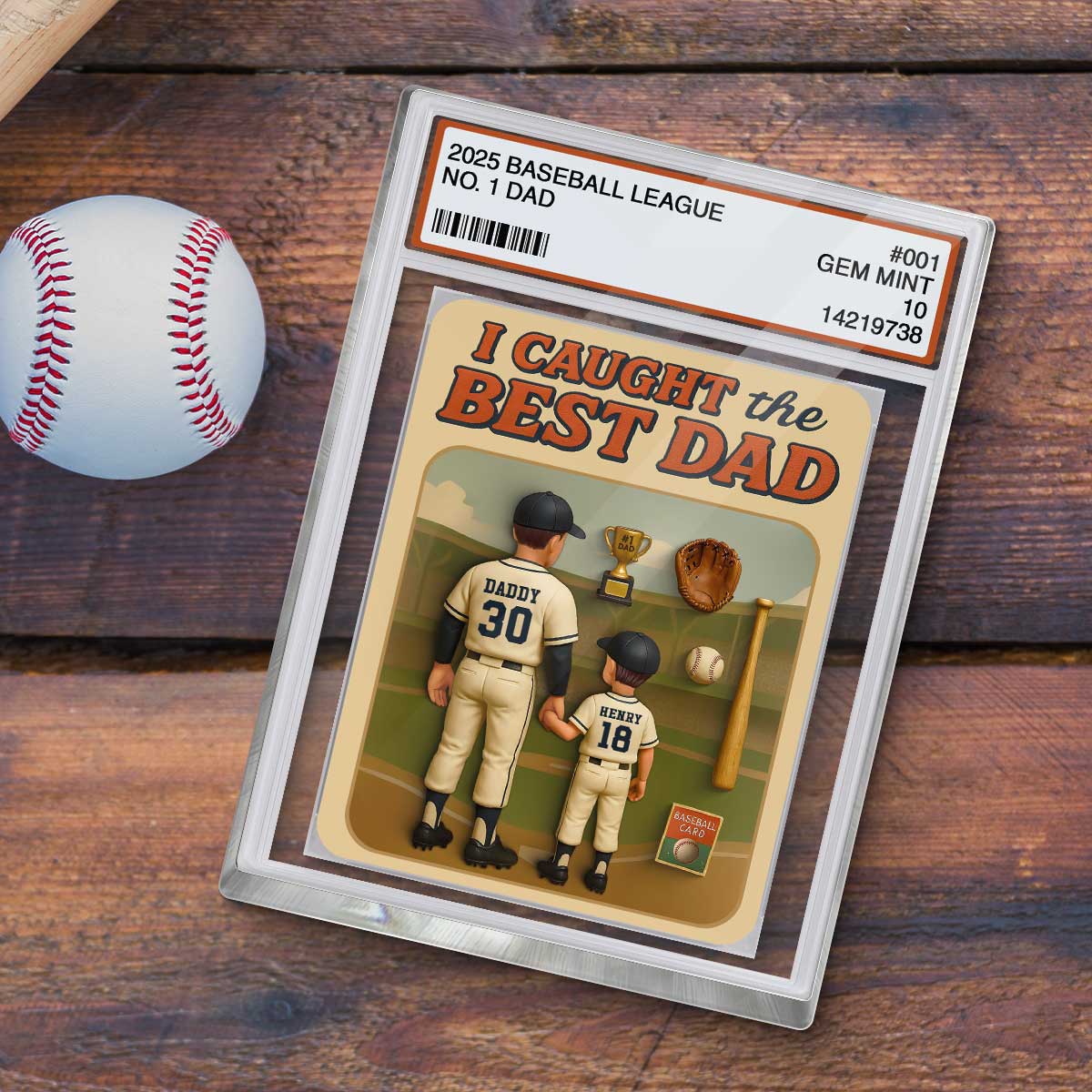 I Caught the Best Dad Baseball Trading Card Personalized Acrylic Block Plaque
