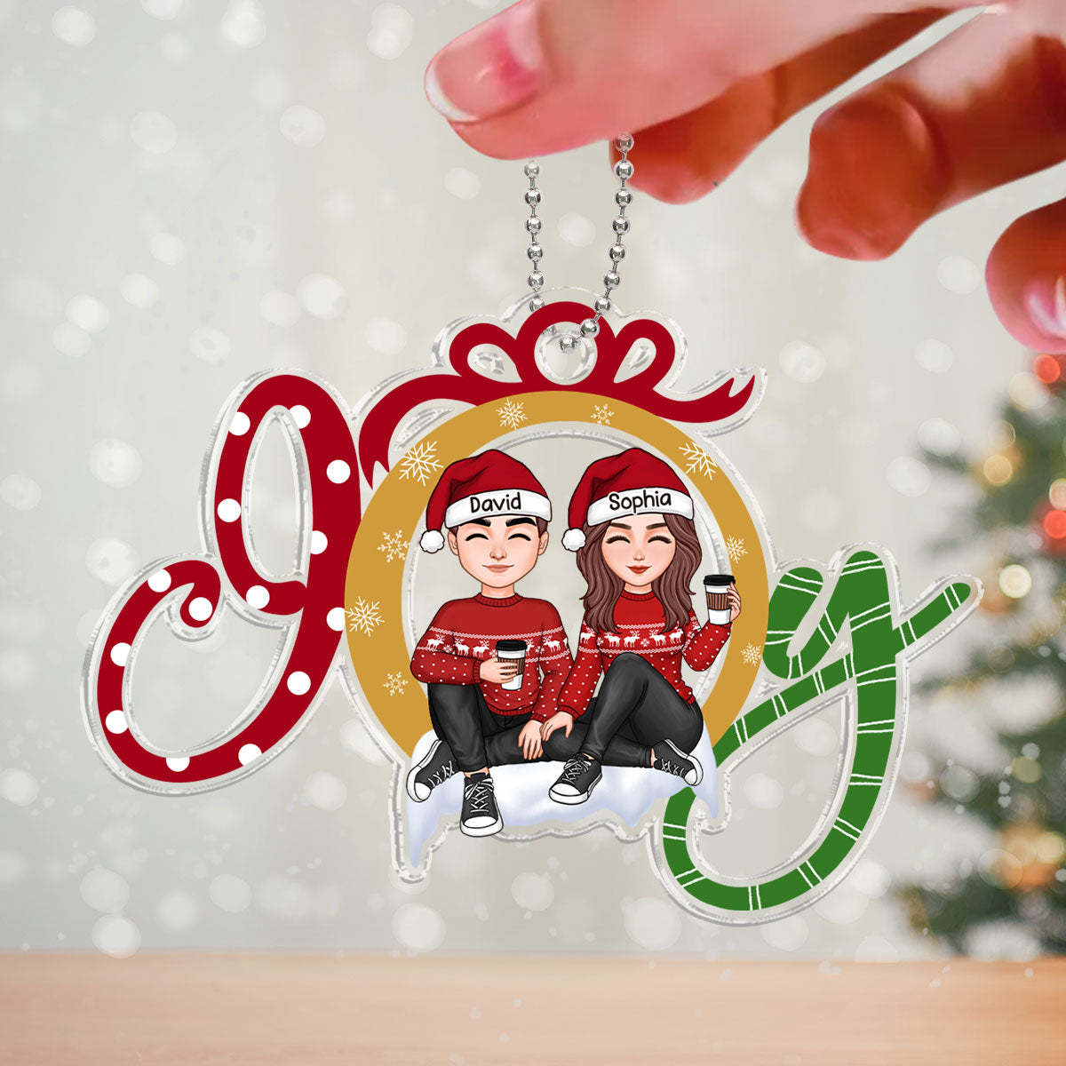 JOY Happy Christmas Couple Personalized Acrylic Ornament