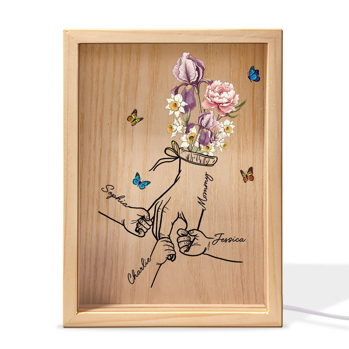 Holding Mom Grandma Hand Birth Month Flowers Personalized Frame Light Box
