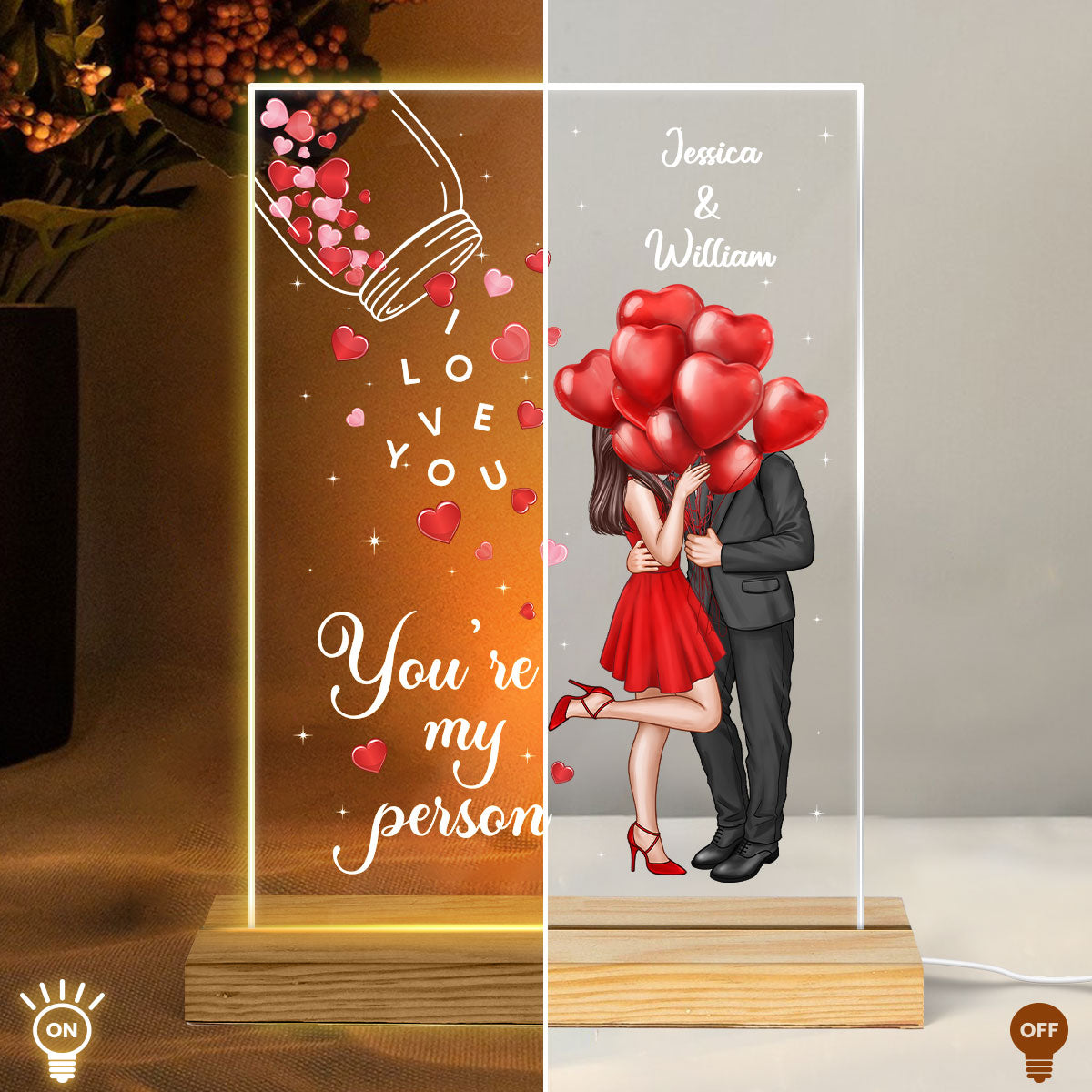 Jar Of Hearts Elegant Couple Personalized Rectangle Acrylic Plaque LED Night Light