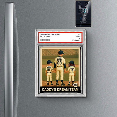 Baseball No. 1 Dad Man & Kids Trading Card Style Personalized Acrylic Fridge Magnet