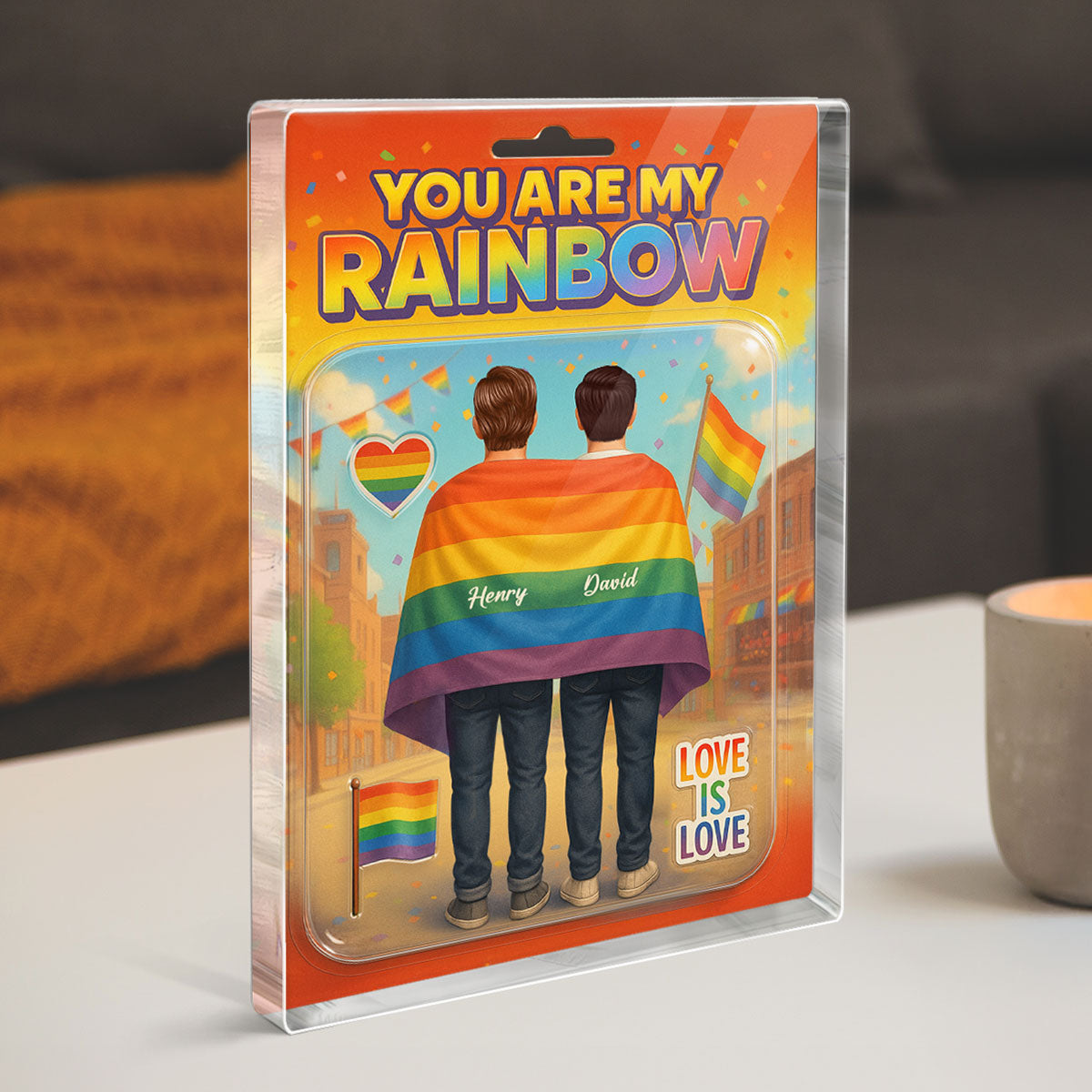 Pride Month LGBT Couple Custom Figure Personalized Rectangle Acrylic Block Plaque, Gift For Couple