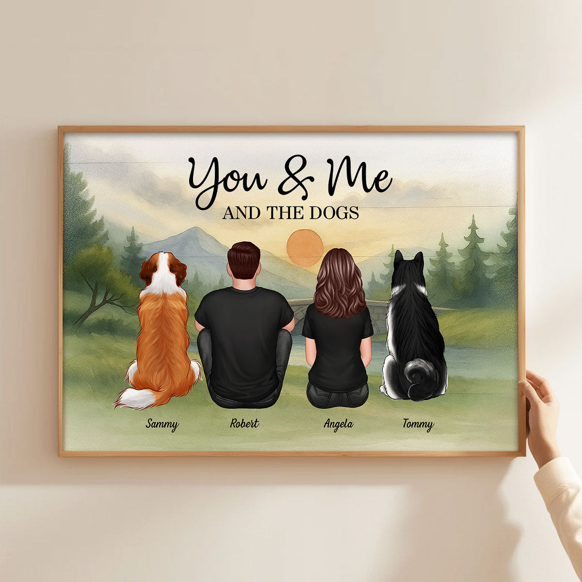 Couple And Dogs Retro Mountain Personalized Poster