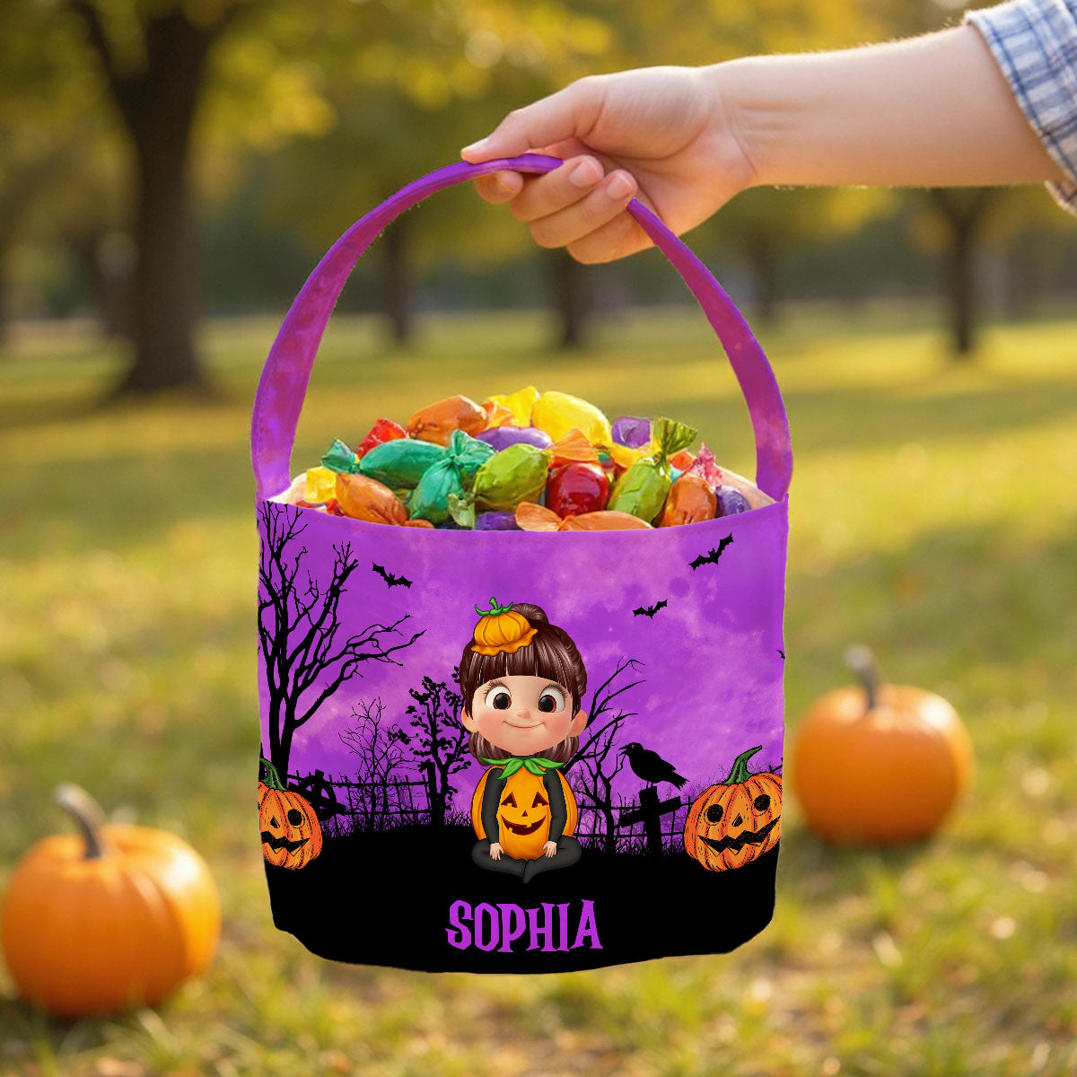 Halloween 3D Background Cartoon Kids Personalized Trick or Treat Basket