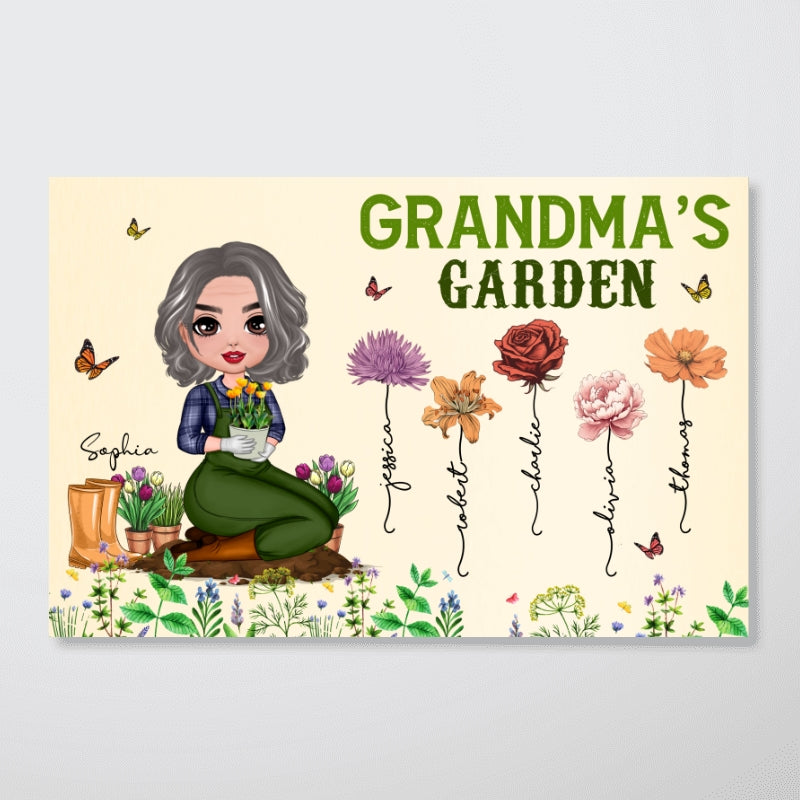 Grandma‘s Garden Doll Grandma Mom Vintage Birth Month Flowers Personalized Horizontal Poster