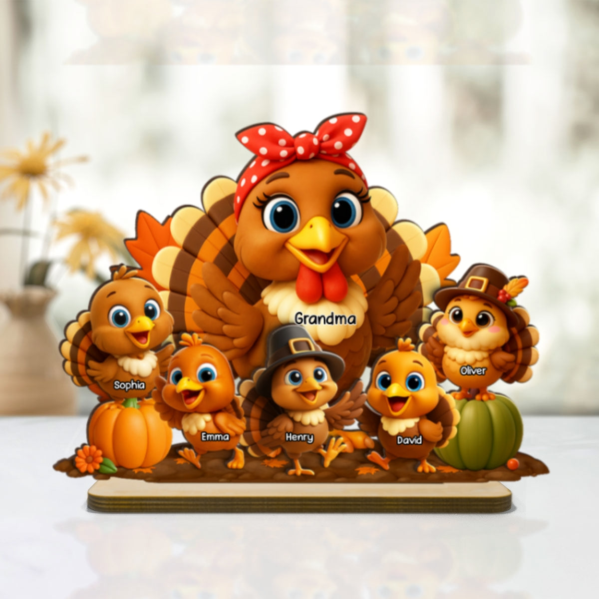 Fall Decor 3D Effect Turkeys Thanksgiving Personalized Wooden Plaque