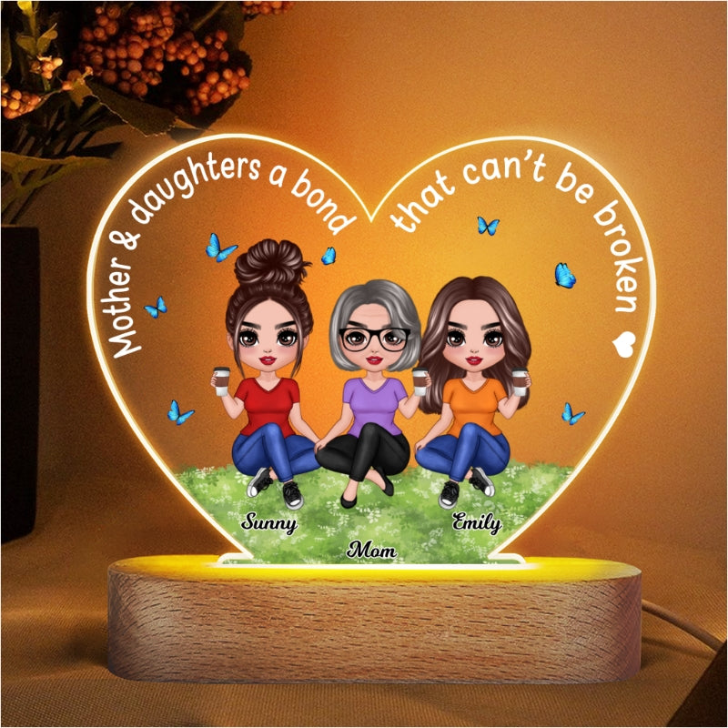 Doll Mother Daughter A Bond That Can‘t Be Broken Personalized Heart Acrylic Plaque LED Lamp Night Light