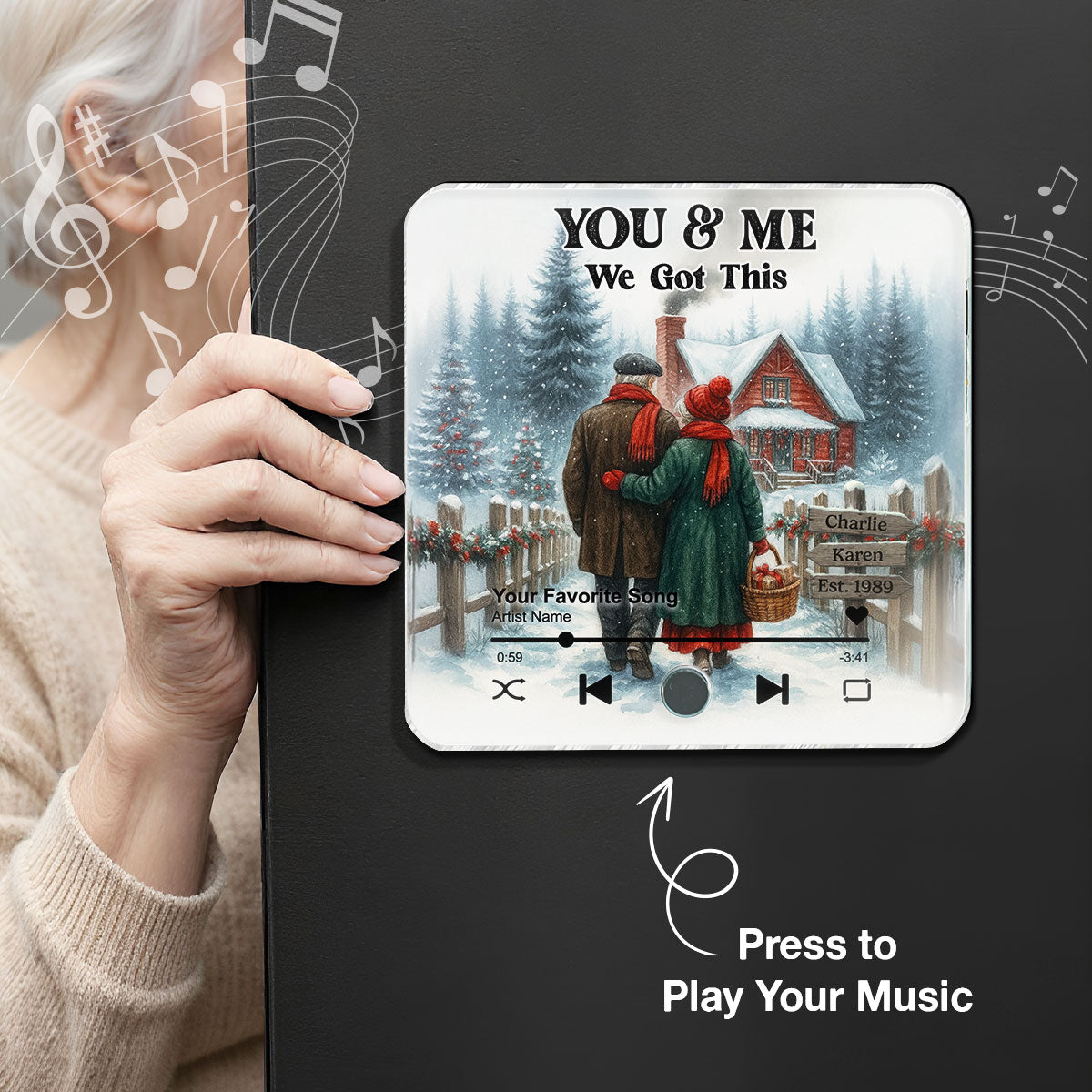Winter Eternal Love Couple Growing Old Together Personalized Music Fridge Magnet, Heartfelt 2025 Gift, Anniversary Christmas Gift For Couple