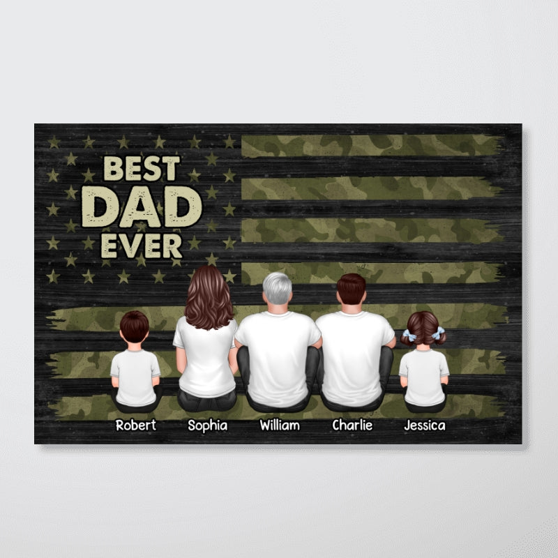 Best Dad Ever Camo American Flag Personalized Horizontal Poster