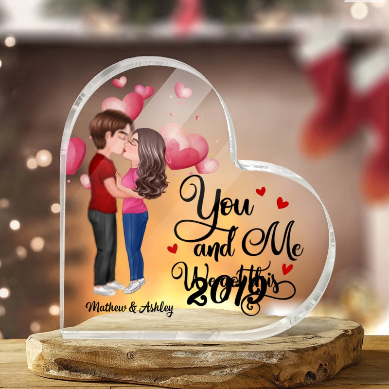 Watercolor Hearts Doll Couple Kissing Gift for Him For Her Personalized Heart Acrylic Plaque