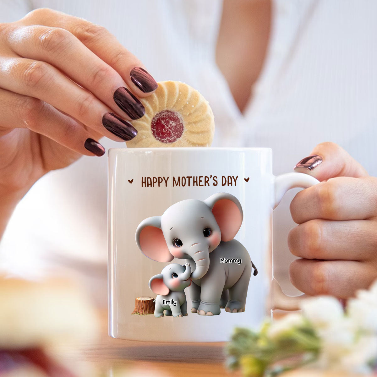 3D Effect Adorable Elephant Mom & Kids Grandma & Grandkids Personalized Mug, Perfect 2025 Gift For Mom, For Grandma