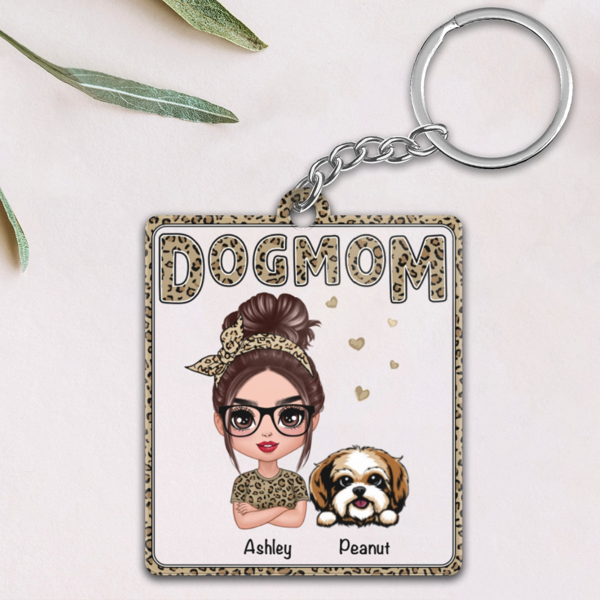 Leopard Shirt Doll Dog Mom Personalized Acrylic Keychain