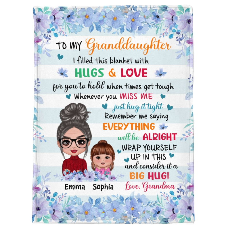 Blue Purple Flowers To My Granddaughter Grandson Personalized Fleece Blanket