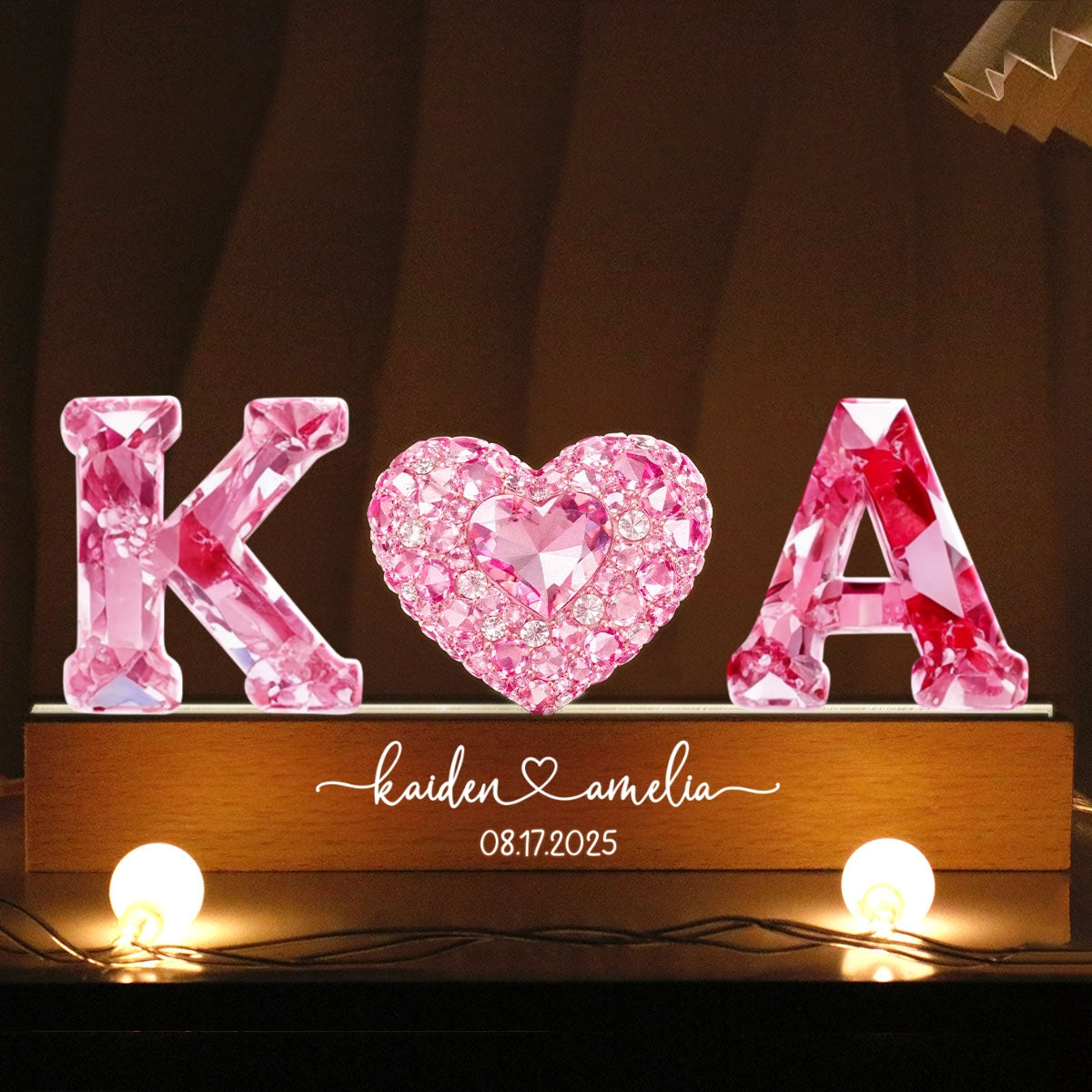 Couple Love Initial - Personalized Acrylic Block LED Night Light - Sentimental Anniversary, Valentine's Day Gift for her, for him