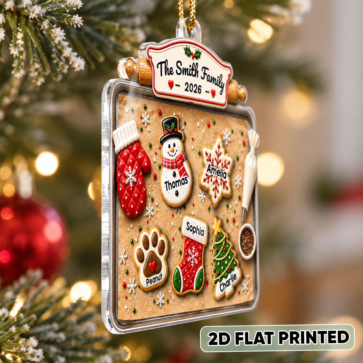 Family Gingerbread Cookie - Personalized Acrylic Ornament - Family Holiday Keepsake Gifts
