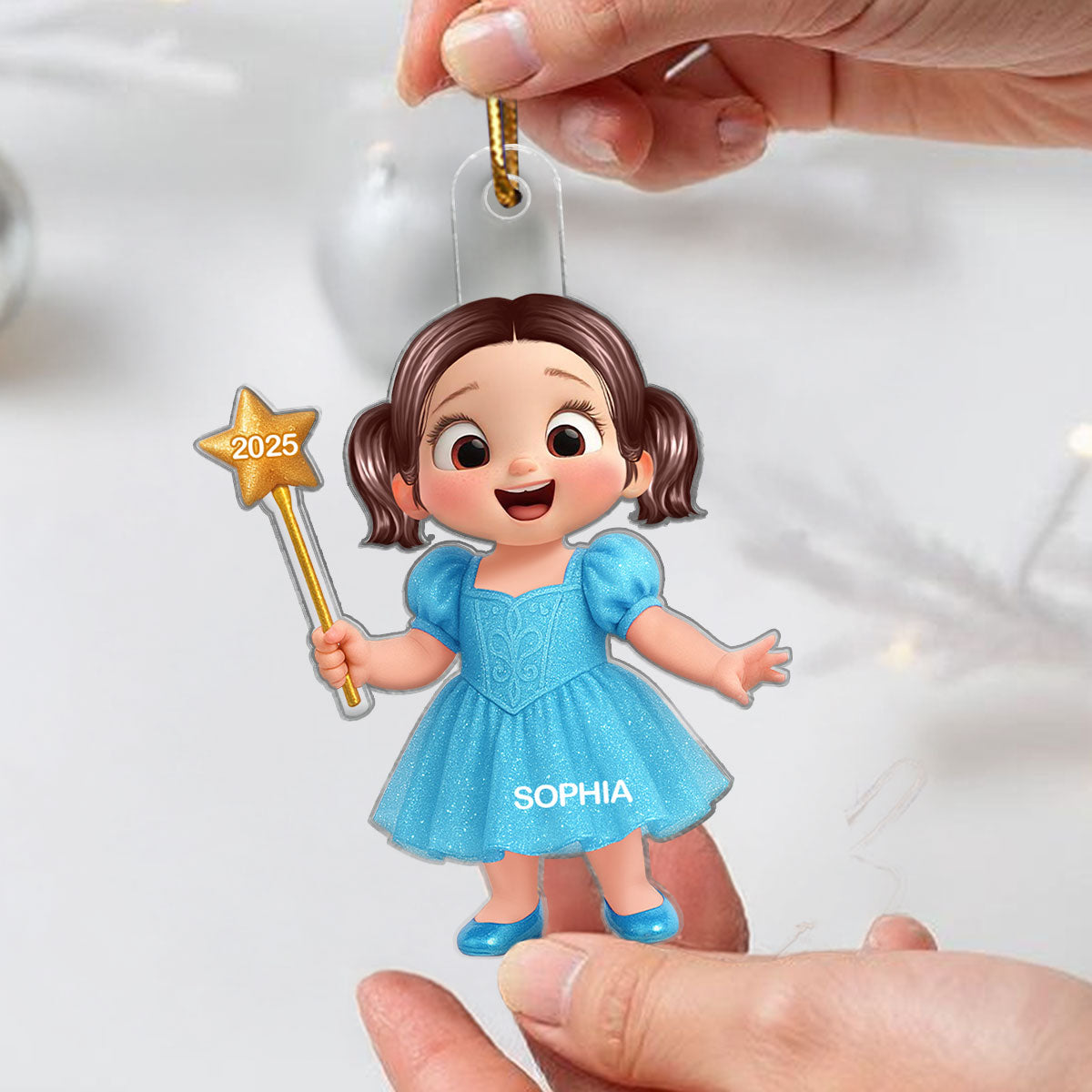 3D Effect Little Girl Mermaid Christmas Personalized Acrylic Ornament
