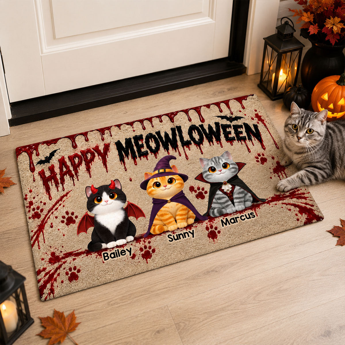 Halloween Horror Theme Beware Of Little Meownsters Cats - Personalized Doormat - Halloween Decor For Cat Lovers