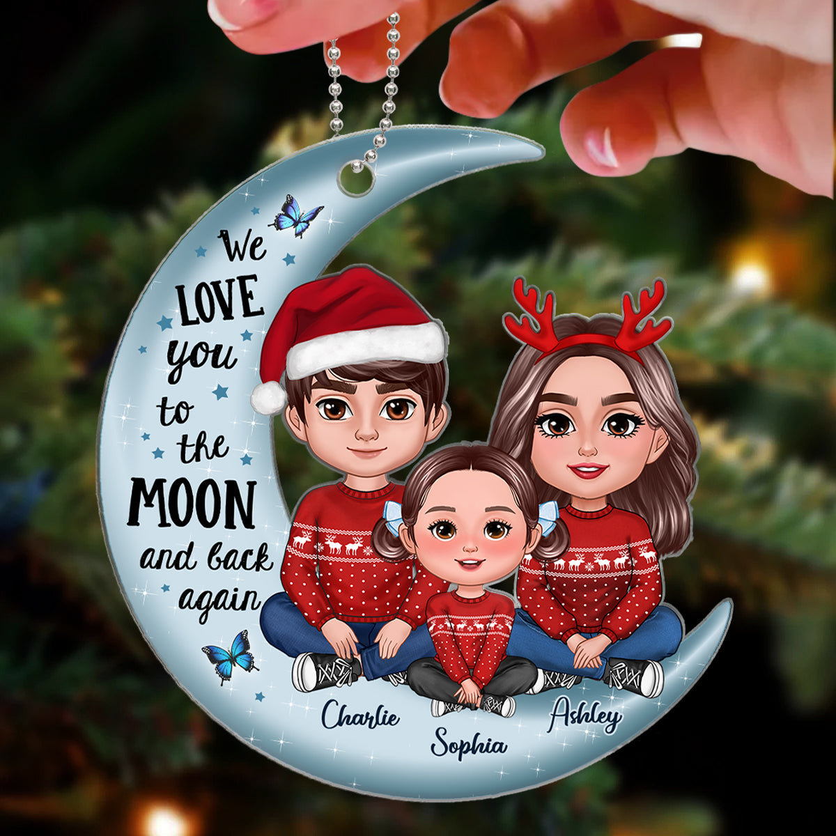 Happy Family Sitting Love To The Moon And Back Personalized Acrylic Onament