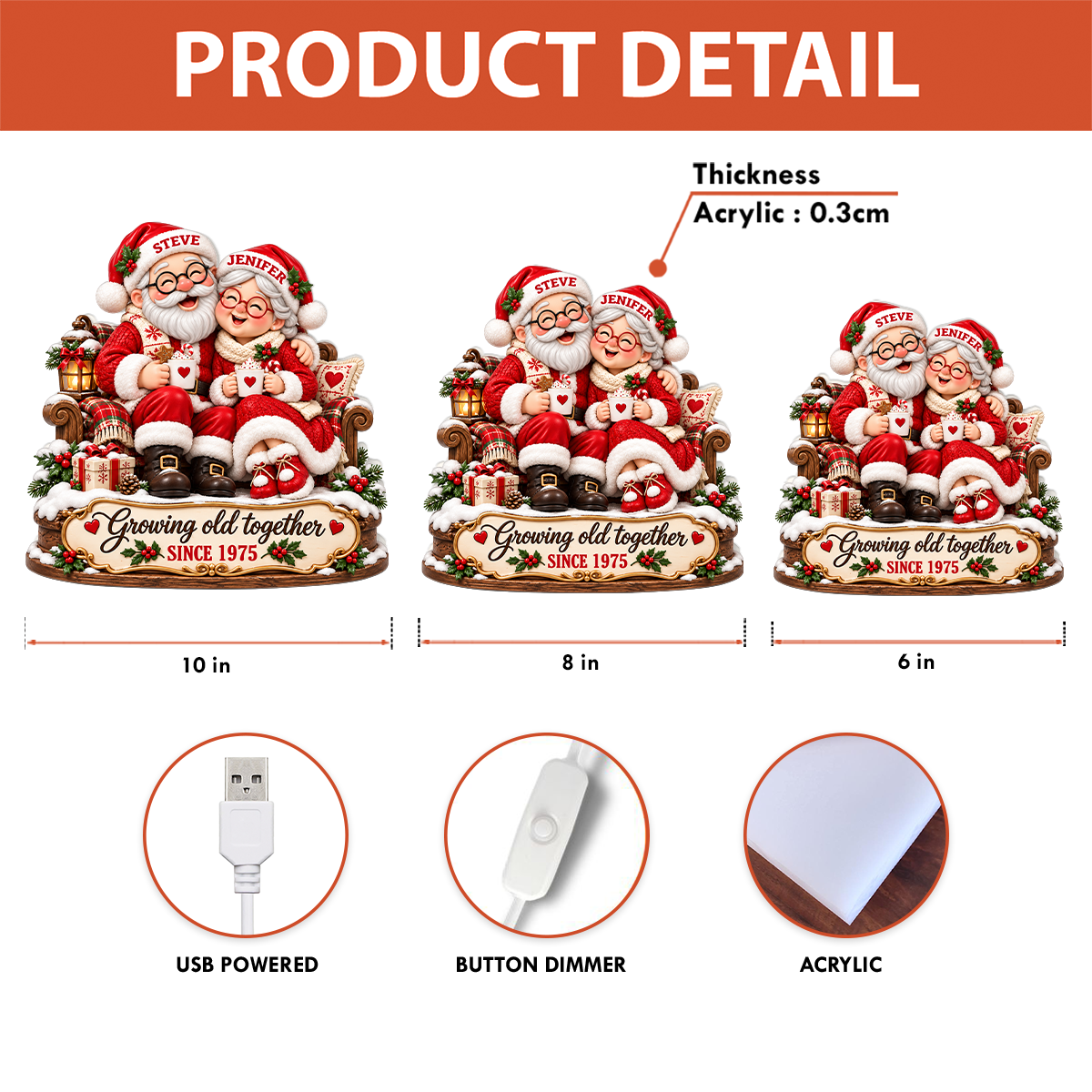 Santa Couple Growing Old Together - Personalized Light Box - Heartfelt & Thoughtful Christmas Gift for Her, for Him