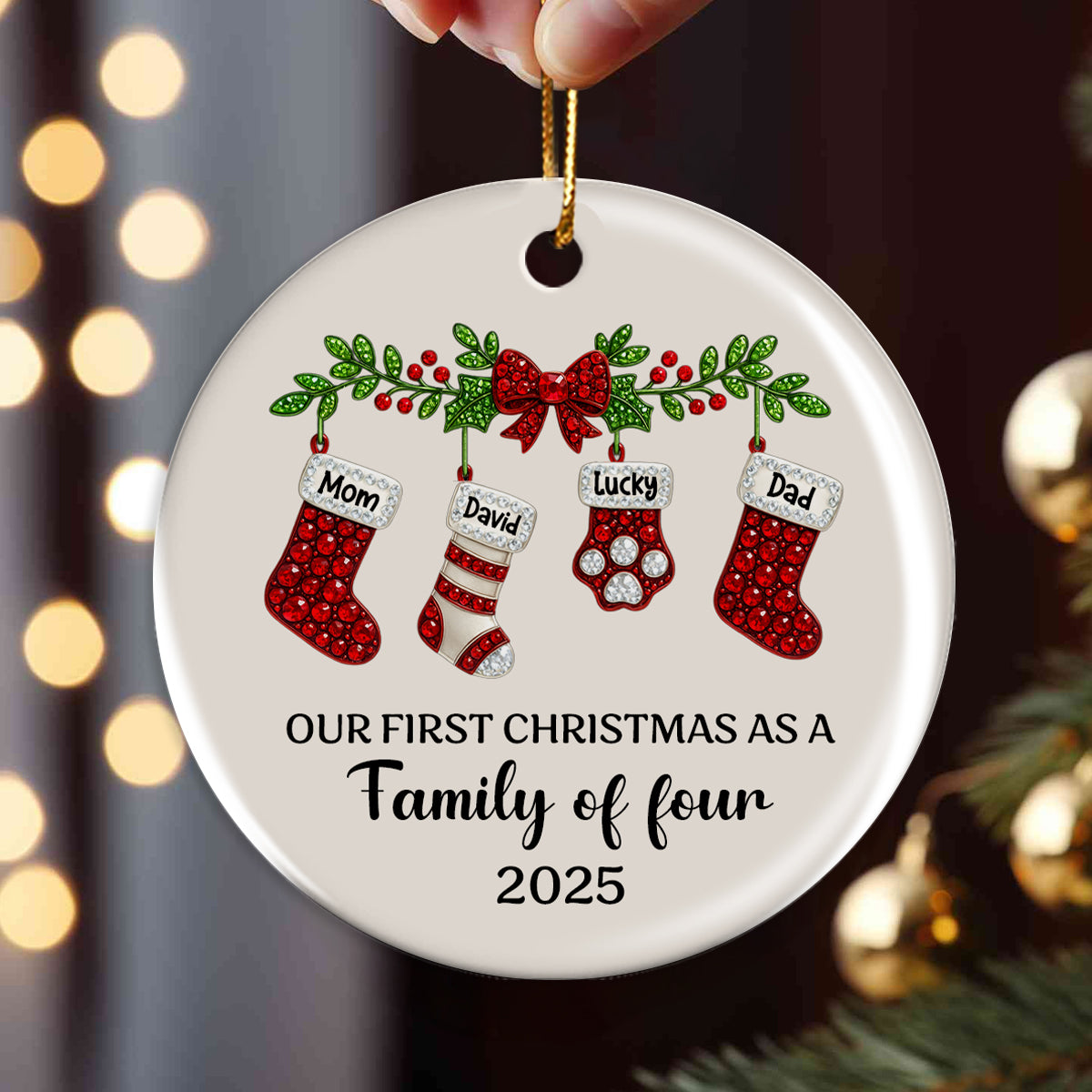 Our First Christmas as a Family, Baby 1st Christmas 3D Crystal Effect - Personalized Ceramic Ornament - Heartwarming Christmas Keepsake