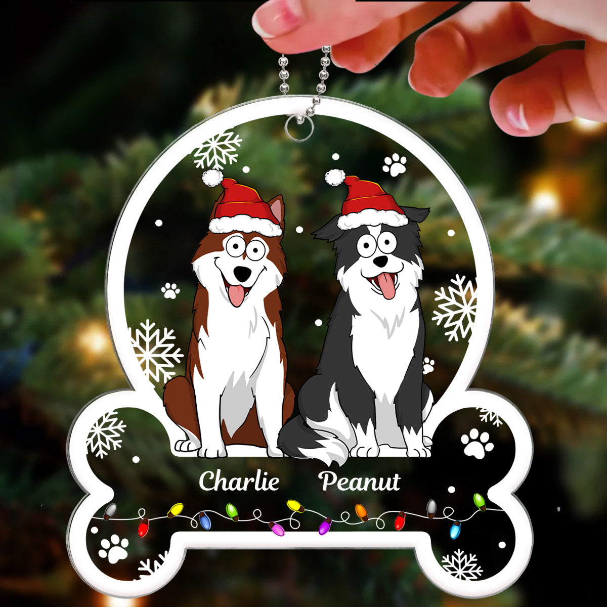Funny Expression Dogs In Bone Shaped Personalized Acrylic Ornament