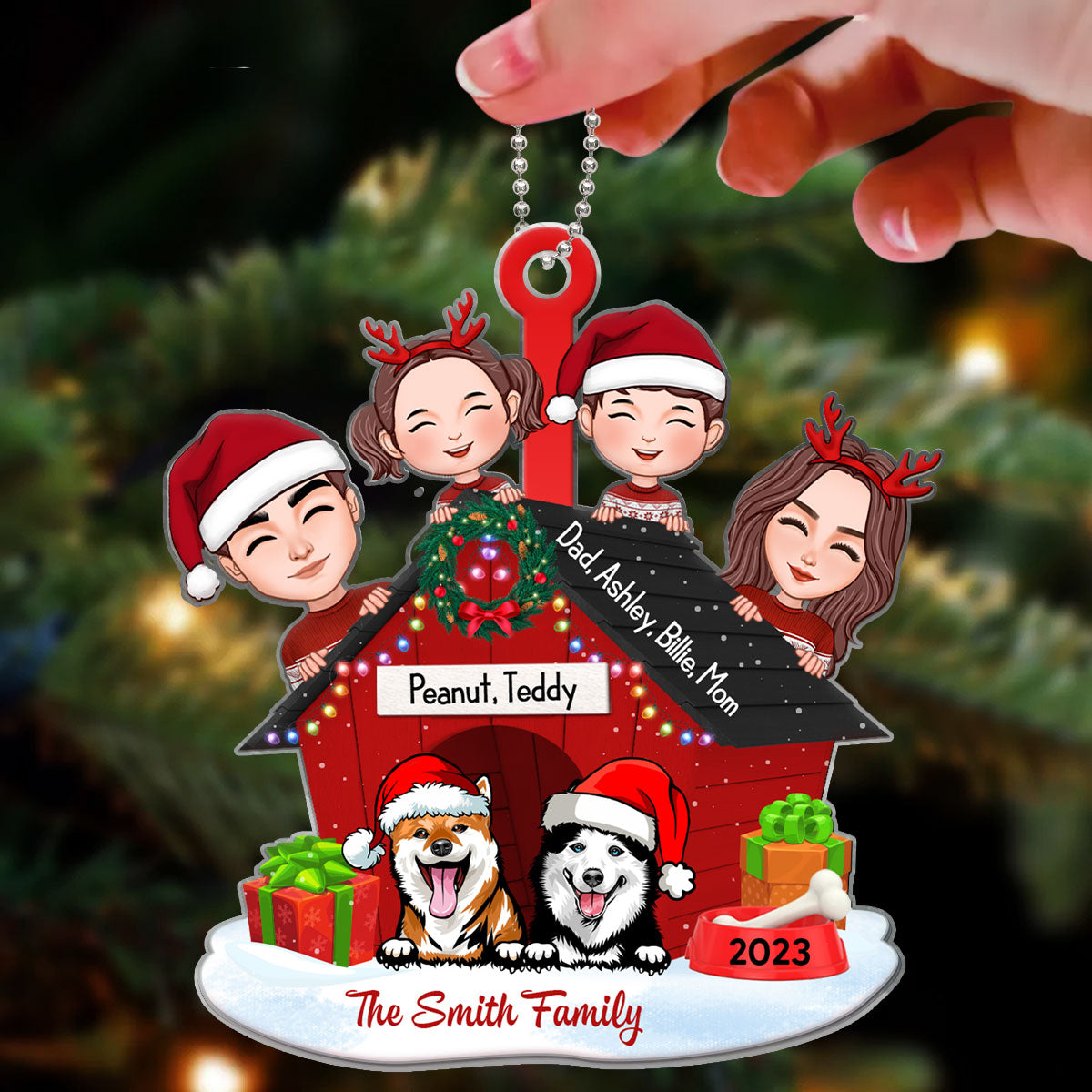 Family And Dogs Christmas - Personalized Ornament
