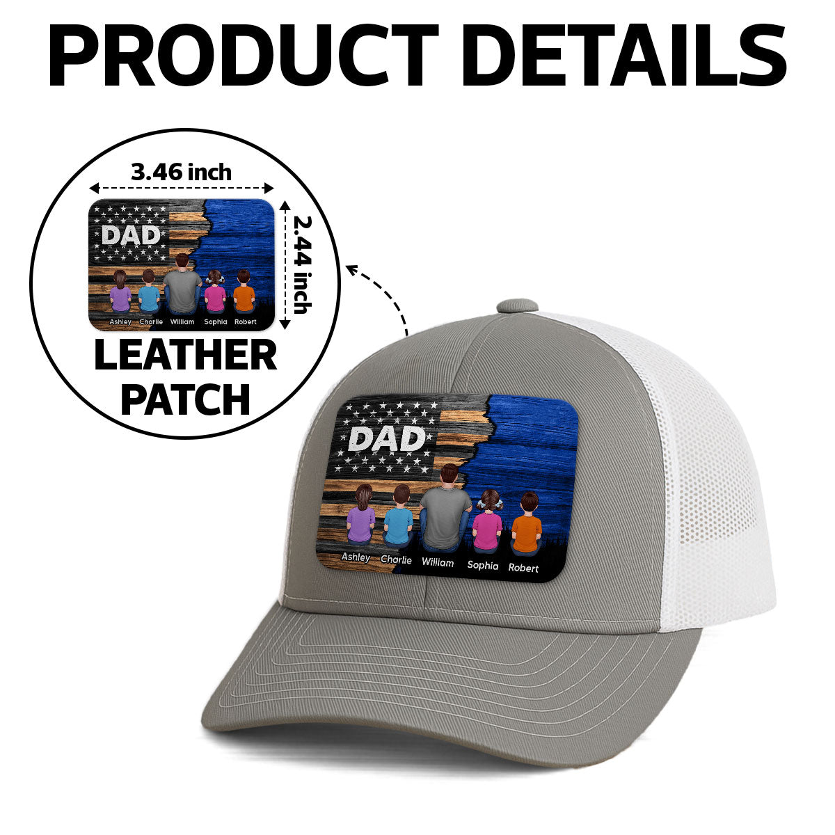 Dad Grandpa Papa Back View Sitting With Kids Half Nation Flag Personalized Leather Patch Hat