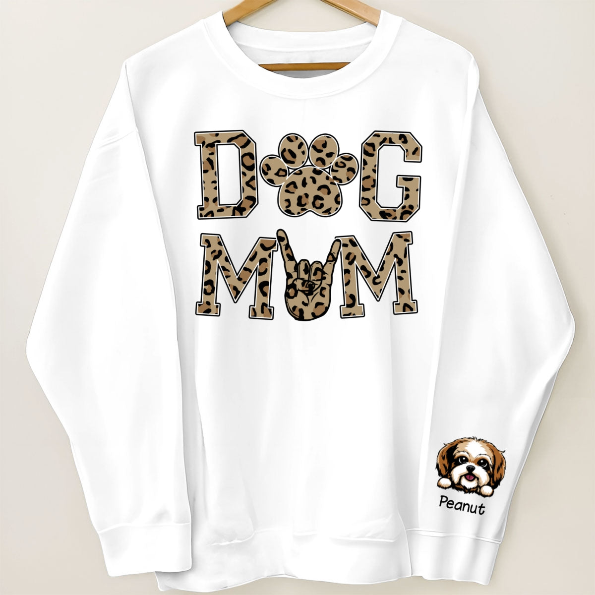 Dog Mom Leopard Peeking Dog, Gift For Dog Mom, Fur Mama, Personalized Sleeve Printed Sweatshirt