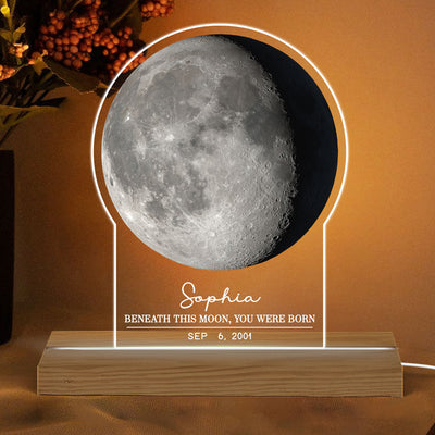 Under This Moon You Became My Mom Dad Moon Phase Art Personalized Acrylic Plaque With LED Night Light, Gift For Mom, Gift For Dad