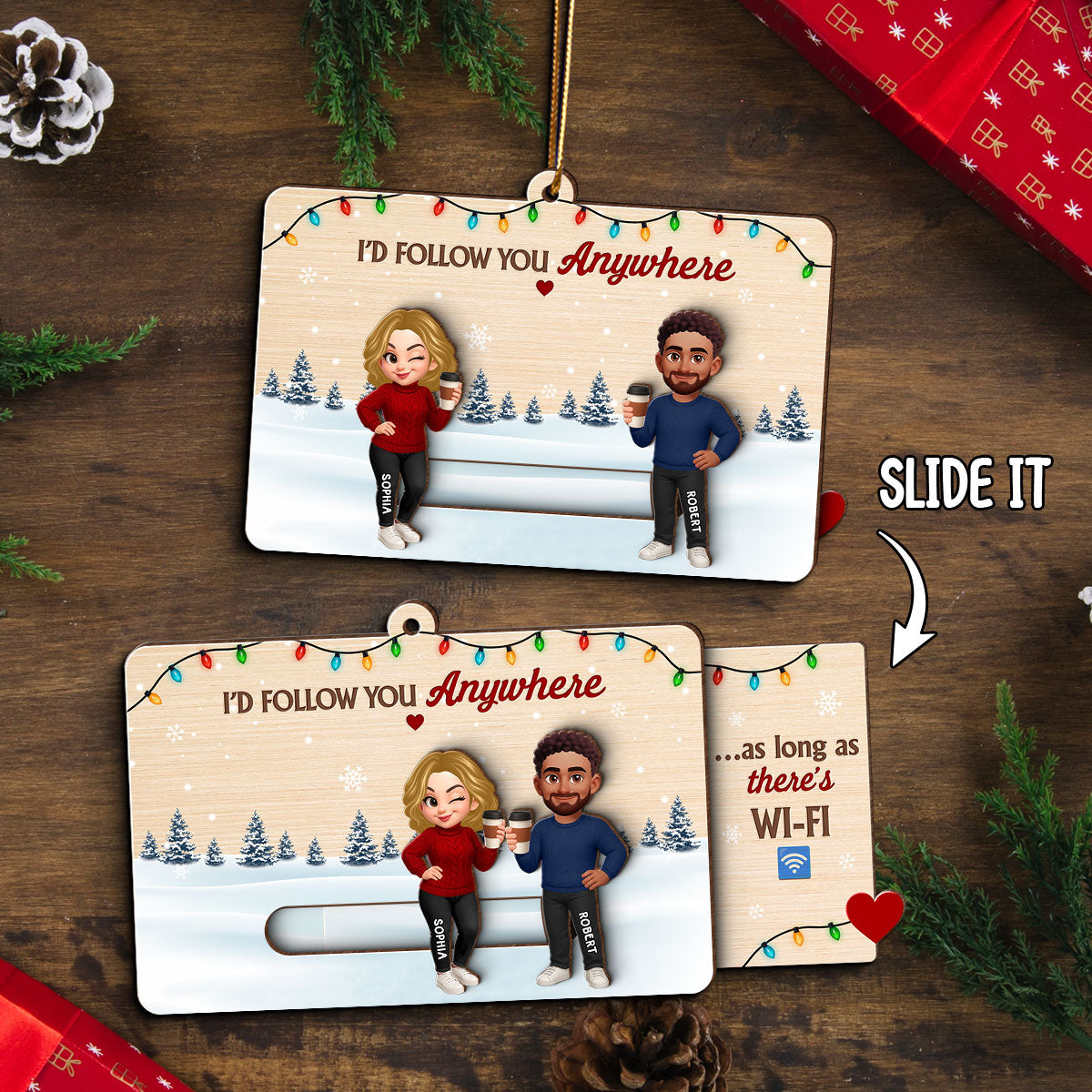 Love & Laughs Couple Hidden Messages - Personalized Slider Ornament - Christmas Gift Anniversary Gift For Couples