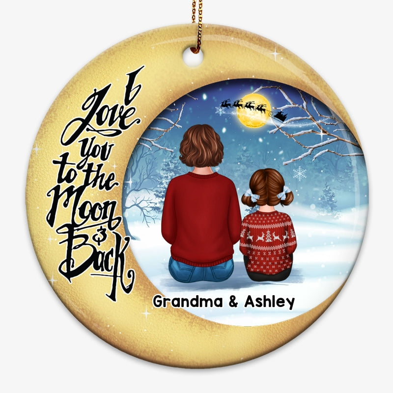Moon Snow Love To The Moon Grandma & Grandkid Back View Personalized Circle Ornament