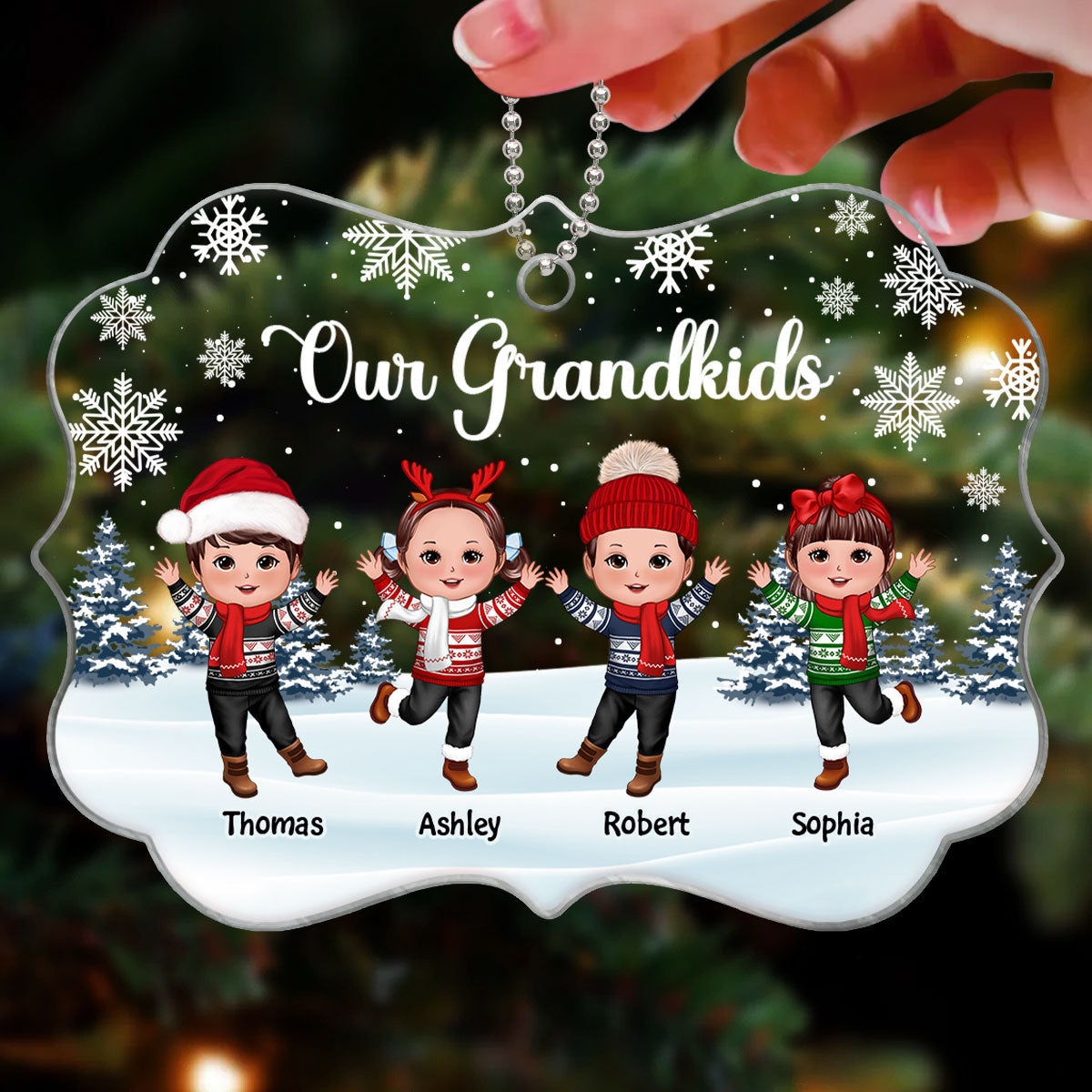 Our Grandkids Happy Doll Kids In Snow Christmas Gift For Grandma Grandpa Personalized Acrylic Ornament