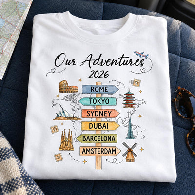 Travel Adventures - Personalized Shirt - Custom Destinations, Travel Lover Gift, Family Vacation T-Shirt