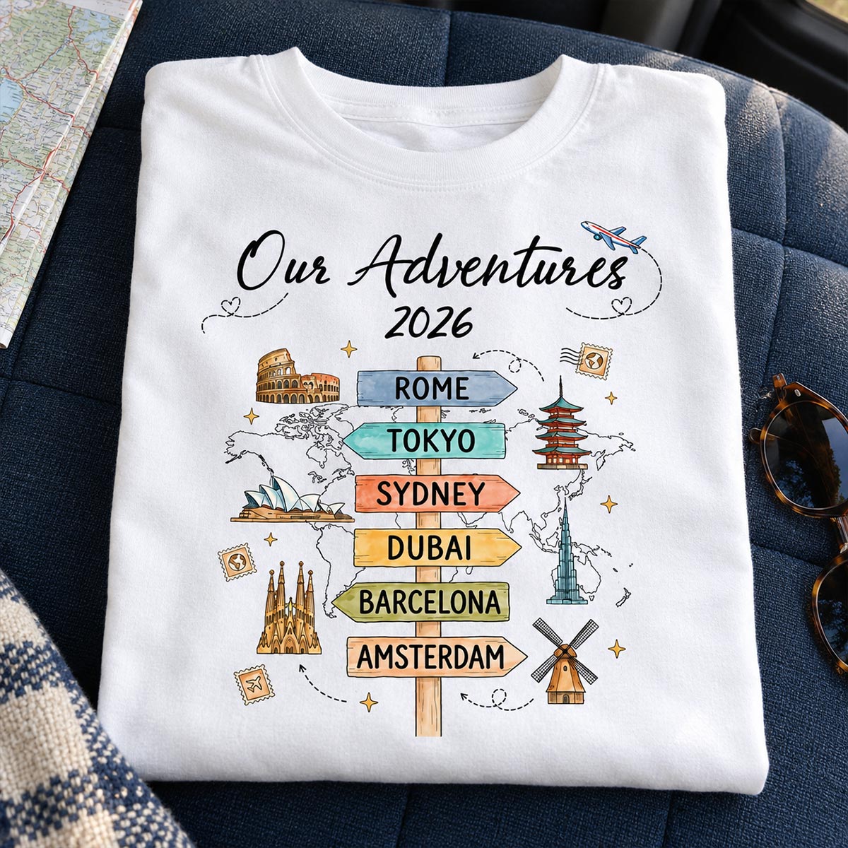 Travel Adventures - Personalized Shirt - Custom Destinations, Travel Lover Gift, Family Vacation T-Shirt