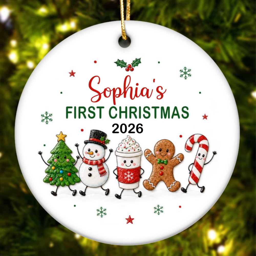 Cute Christmas Characters Baby’s First Christmas - Personalized Ceramic Ornament