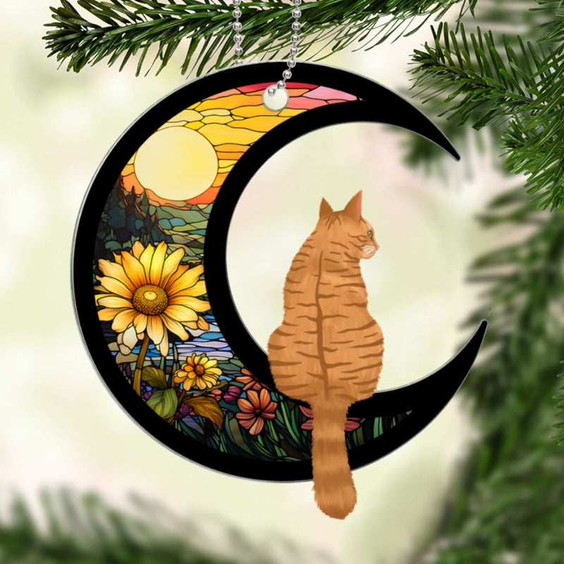 Cats Sitting On Moon Personalized Acrylic Car Ornament
