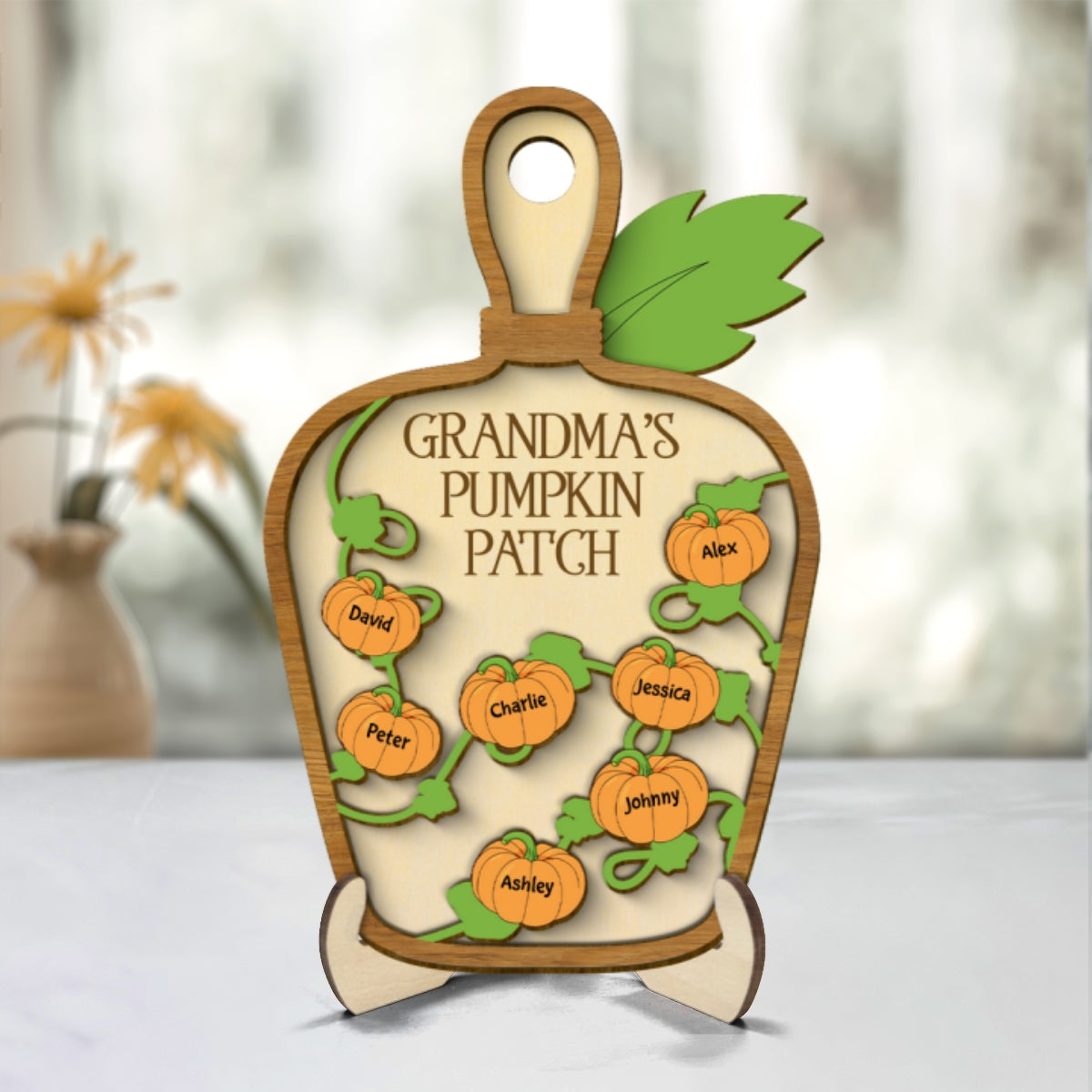 Grandma Pumpkin Patch Cutting Board Personalized 2-Layer Wooden Plaque, Fall Season Decor